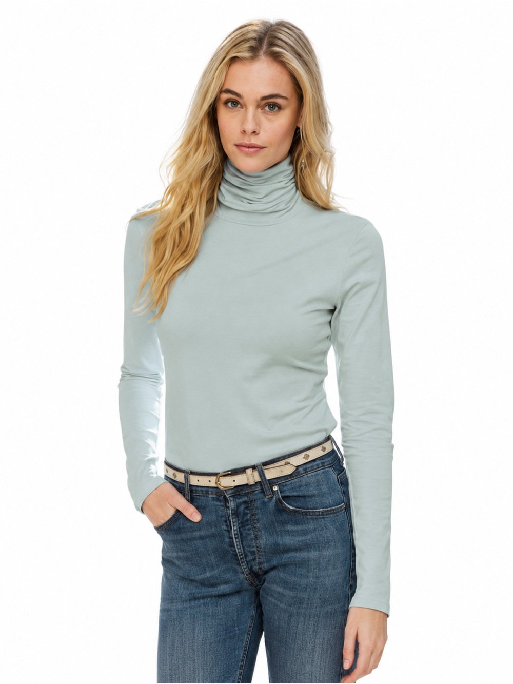 Peruvian Connection Extreme T-Neck in Gull 0765 Blue xl women funnel long sleeve